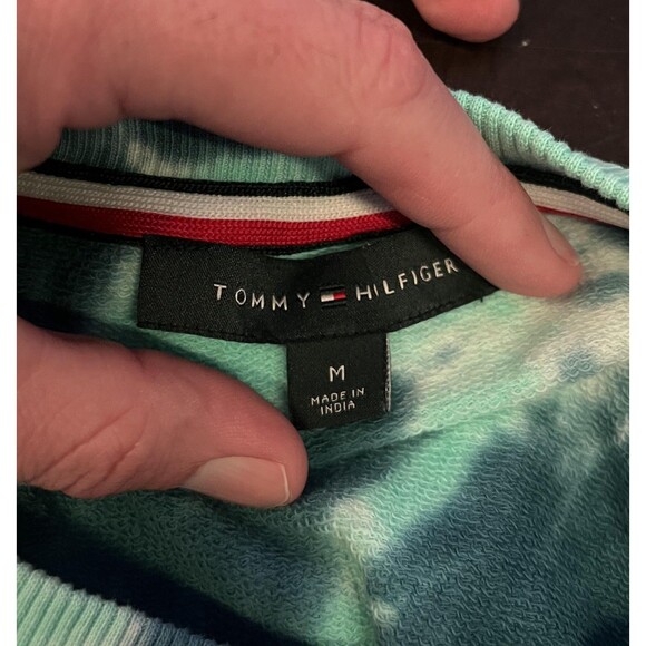 Tommy Hilfiger Sweatshirt Womens Medium Blue Green Tie Dye TOMMY Logo Crewneck - Picture 7 of 8